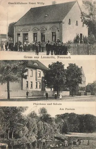 AK Limmritz Geschäftshaus Ernst Willy Pfarrhaus Schule Neumark Postkarte