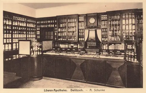 AK Delitzsch Löwen-Apotheke A. Schunke Innenansicht Postkarte