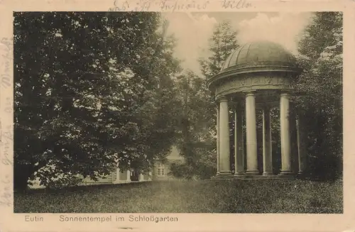 AK Eutin Sonnentempel Schlossgarten Schleswig-Holstein 1922 gelaufen Postkarte