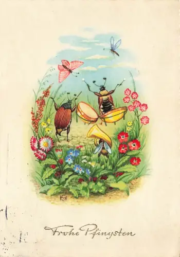 AK Frohe Pfingsten Maikäfer mit Musik