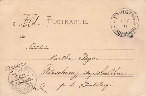 AK Tsingtau 青岛 市 Kiautschou China Chinesische Gerichtssitzung Feldpost 1901