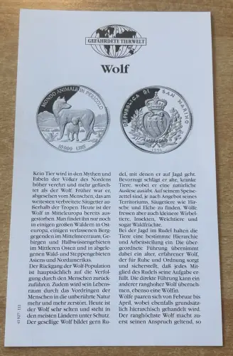 San Marino 10000 Lire 1996 Wolf Tierwelt Silber, PP