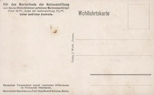 AK 1.WK Deutsches Torpedoboot kapert russ. Hilfskreuzer Patriotika Postkarte