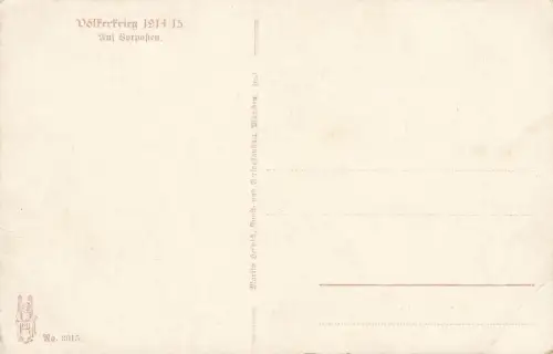 AK 1.WK Auf Vorposten Soldat Pferd Geschütz ungelaufen Patriotika Postkarte