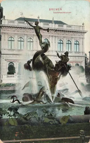 AK Bremen Teichmannbrunnen Bremen 1910 gelaufen Postkarte