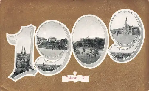 AK Oelsnitz Burg Kirche Stadtansicht Sachsen Vogtland 1909 gelaufen Postkarte