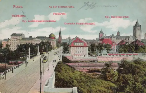 AK Posen Paulikirche Theaterbrücke Stadtheater Posen 1905 gelaufen Postkarte