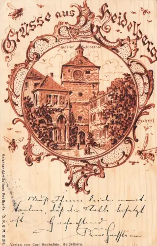 AK Heidelberg Innerer Schlosshof Baden-Württemberg 1908 gelaufen Gruß Postkarte