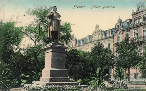 AK Plauen Moltke Denkmal Sachsen Vogtland 1909 gelaufen Postkarte
