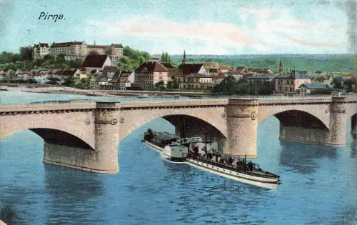 AK Pirna Brücke Dampfschiff Schloss Sachsen 1907 gelaufen Postkarte