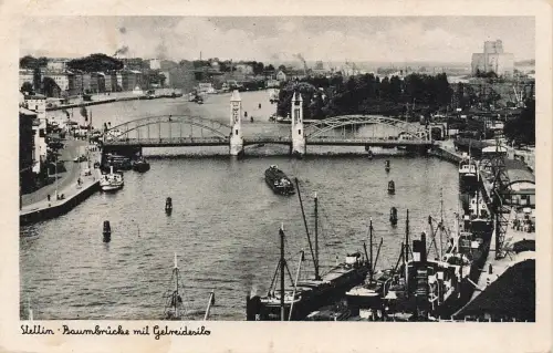 AK Stettin Baumbrücke Getreidesilo Hafen Pommern 1945 gelaufen Postkarte