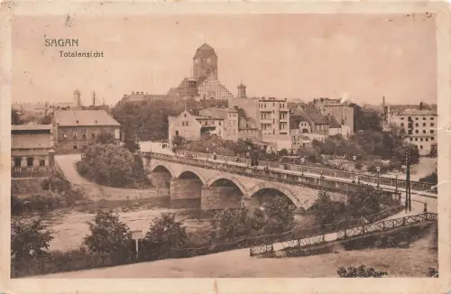 AK Sagan Żagań Totalansicht Bober Herzogliche Schloss Schlesien 1921 Postkarte