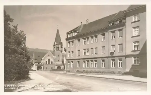 AK Leoben Dreierschützengasse Kreisleitung Kirche Schlesien ungelaufen Postkarte