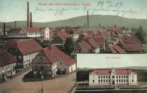 AK Ober-Reichenau Stadtansicht Schule Sachsen gelaufen Postkarte