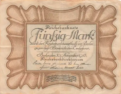 Reichsbanknote 50 Mark Banknote 30.11.1918 DEU- 70a