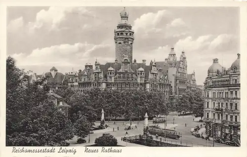 AK Leipzig Neues Rathaus Straßenbahn Sachsen ungelaufen Postkarte