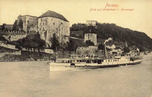 AK Passau Niederhaus Nonnengut Dampfer Bayern ungelaufen Postkarte