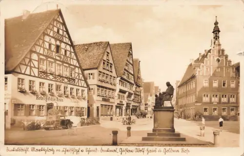 AK Dinkelsbühl Hotel goldne Rose Denkmal Ratskeller Bayern 1940 Feldpostkarte
