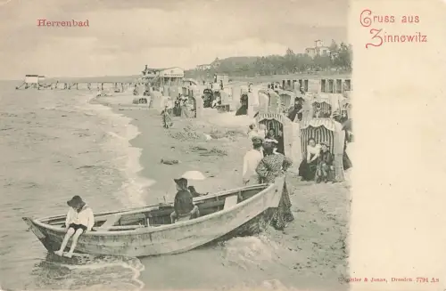 AK Zinnowitz Herrenbad Boot Menschen Mecklenburg-Vorpommern ungelaufen Postkarte