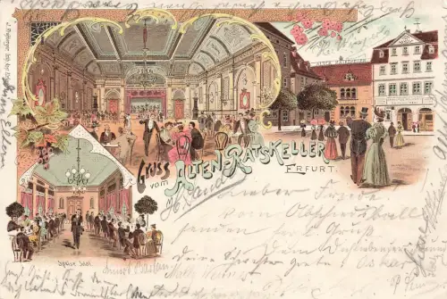 AK Erfurt Alter Ratskeller Speiseesaal Thüringen 1889 gelaufen Postkarte Litho