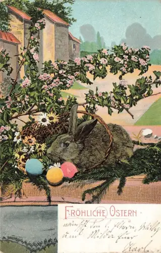 AK Ostern Fröhliche Ostern Osterhase Ostereier 1905 gelaufen Postkarte