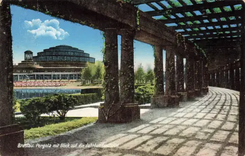 AK Breslau Pergola Jahrhunderthalle Schlesien 1932 gelaufen Postkarte