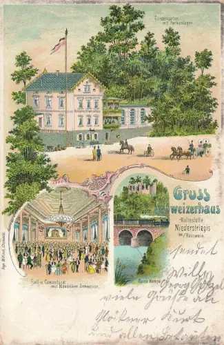 AK Niederstriegis Schweizerhaus Konzertsaal Roßwein Sachsen 1902 Postkarte Litho