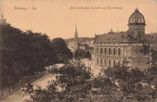 AK Freiberg Postamt Hornstraße Pferdekutsche Sachsen 1918 gelaufen Feldpostkarte
