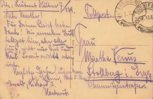 AK Freiberg Postamt Hornstraße Pferdekutsche Sachsen 1918 gelaufen Feldpostkarte
