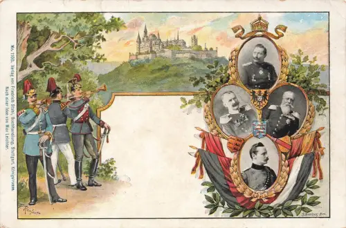 AK 1.WK Kaiser Wilhelm II Ulanen Burg Hohenzollern Patriotika Postkarte