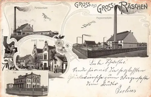 AK Groß Räschen Mathildenhütte Hotel Kunz Villa Brandenburg 1901 Postkarte Litho