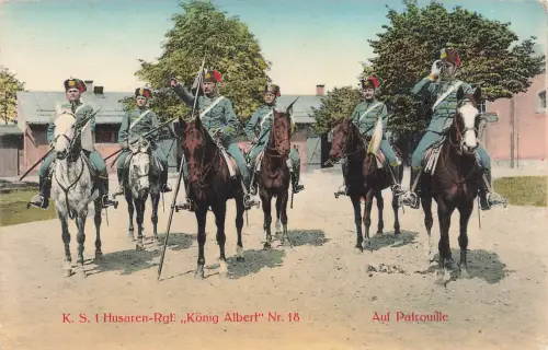 AK 1.WK Patrouille Sachsen Husaren Regiment Nr. 18 König Albert Großenhain 1915