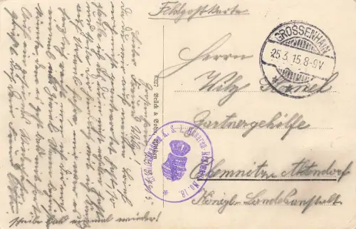 AK 1.WK Patrouille Sachsen Husaren Regiment Nr. 18 König Albert Großenhain 1915