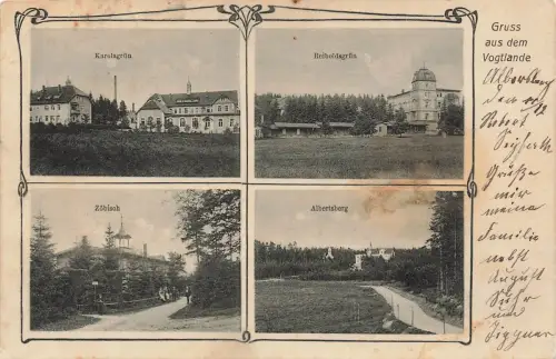 AK Vogtland Karolagrün Zöbisch Reiboldsgrün Albertsberg Sachsen 1909 Postkarte