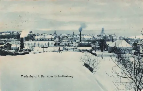 AK Marienberg Stadtansicht Schlettenberg Kirche Sachsen 1912 gelaufen Postkarte