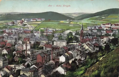 AK Aue Stadtansicht Erzgebirge Sachsen gelaufen Postkarte