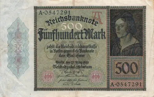 Reichsbanknote 500 Mark 27,3.1922 DEU-80