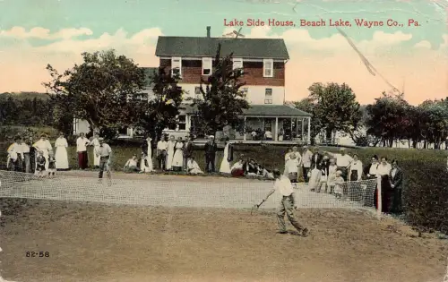 AK Beach Lake Lake Side House Tennisplatz Wayne County USA gelaufen Postkarte