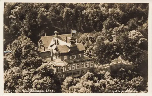 AK Löbau Berghotel Honigbrunnen Fliegeraufnahme Sachsen gelaufen Postkarte