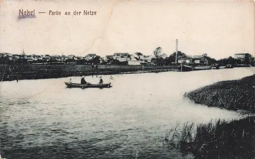 AK Nakel Partie an der Netze Schiffchen Westpreussen 1928 gelaufen Postkarte