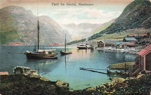AK Sundal Hordaland Partie Fjordlandschaft Norwegen 1906 gelaufen Postkarte