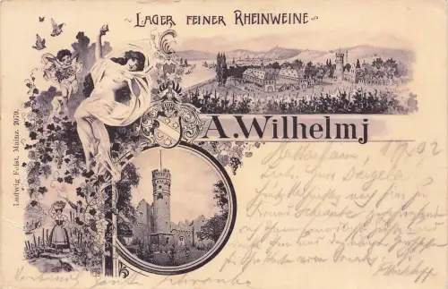 AK Bringen Mäuseturm Weinwerbung Wilhelmj 1902 Rheinland-Pfalz Postkarte