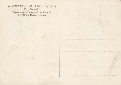 AK Vierschrauben Turbinen Schnelldampfer Norddeutscher Lloyd Bremen gelaufen