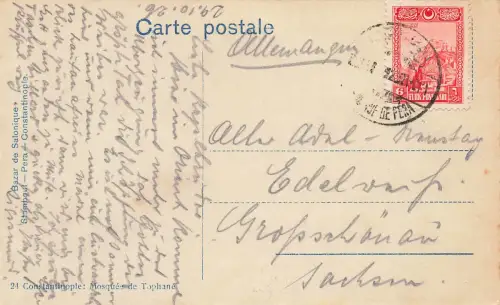 AK Konstantinopel Moschee Tophane Straßenbahn Istanbul 1926 gelaufen Postkarte