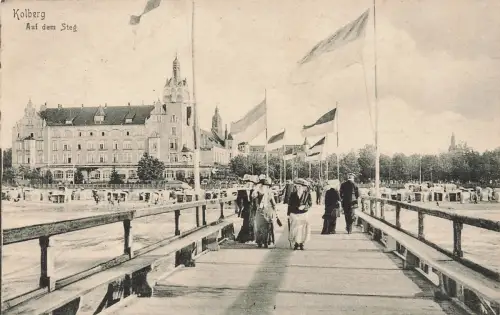 AK Kolberg Kołobrzeg Ostsee Steg Pommern 1924 gelaufen Postkarte