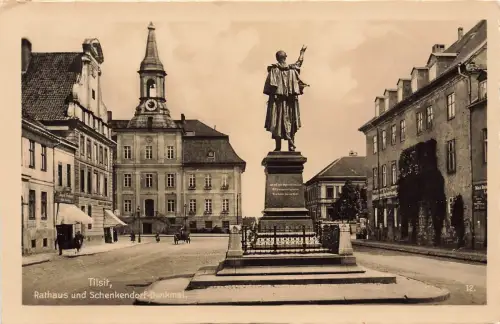 AK Tilsit Rathaus Schenkendorf Denkmal Ostpreussen 1940 gelaufen Postkarte