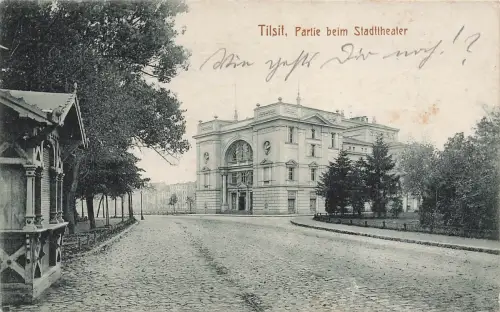 AK Tilsit Partie Stadttheater Ostpreussen 1915 gelaufen Feldostkarte