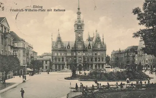 AK Elbing Friedrich Wilhelm Platz Rathaus Ostpreussen 1926 gelaufen Postkarte