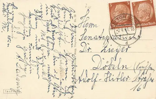 AK Treptow an der Rega Markt Rathaus Kirche Pommern 1941 gelaufen Postkarte