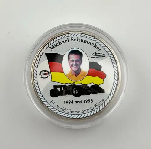 Uganda 2000 Shilling 1997 Michael Schumacher Formel I Silber PP Zertifikat Farbmünze